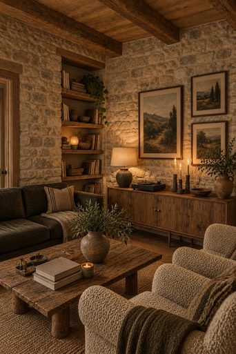 A living room redesigned by Loftling in the Rustic style
