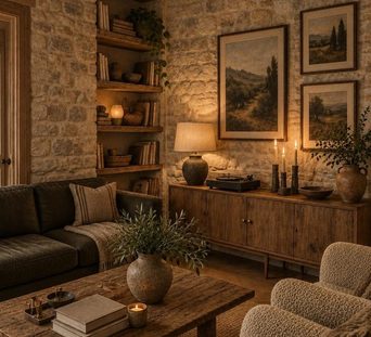 A living room redesigned by Loftling in the Rustic style